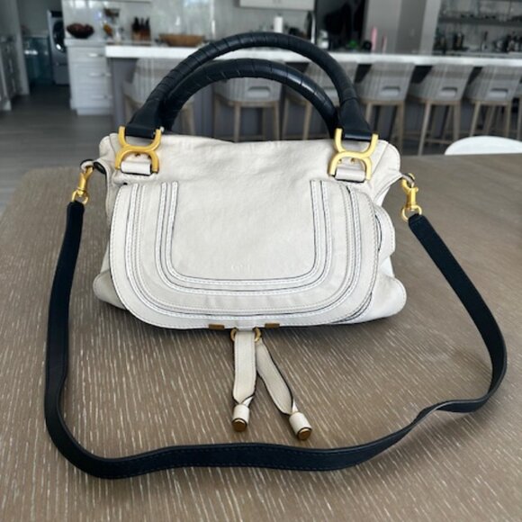 Chloe Marcie Beige, White and Black Satchel Leather Bag, Authentic - Picture 1 of 16